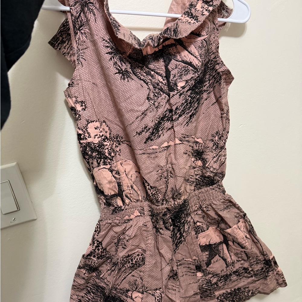 Vintage 80s Pink and Black Patterned Romper